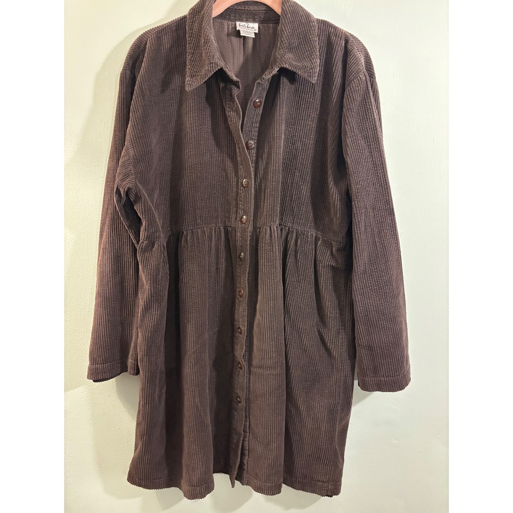 Kiko Chocolate Corduroy Babydoll Button Front Dress L